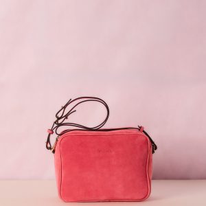 LOGO MEDIUM CROSSBODY IN MAGENTA SUEDE